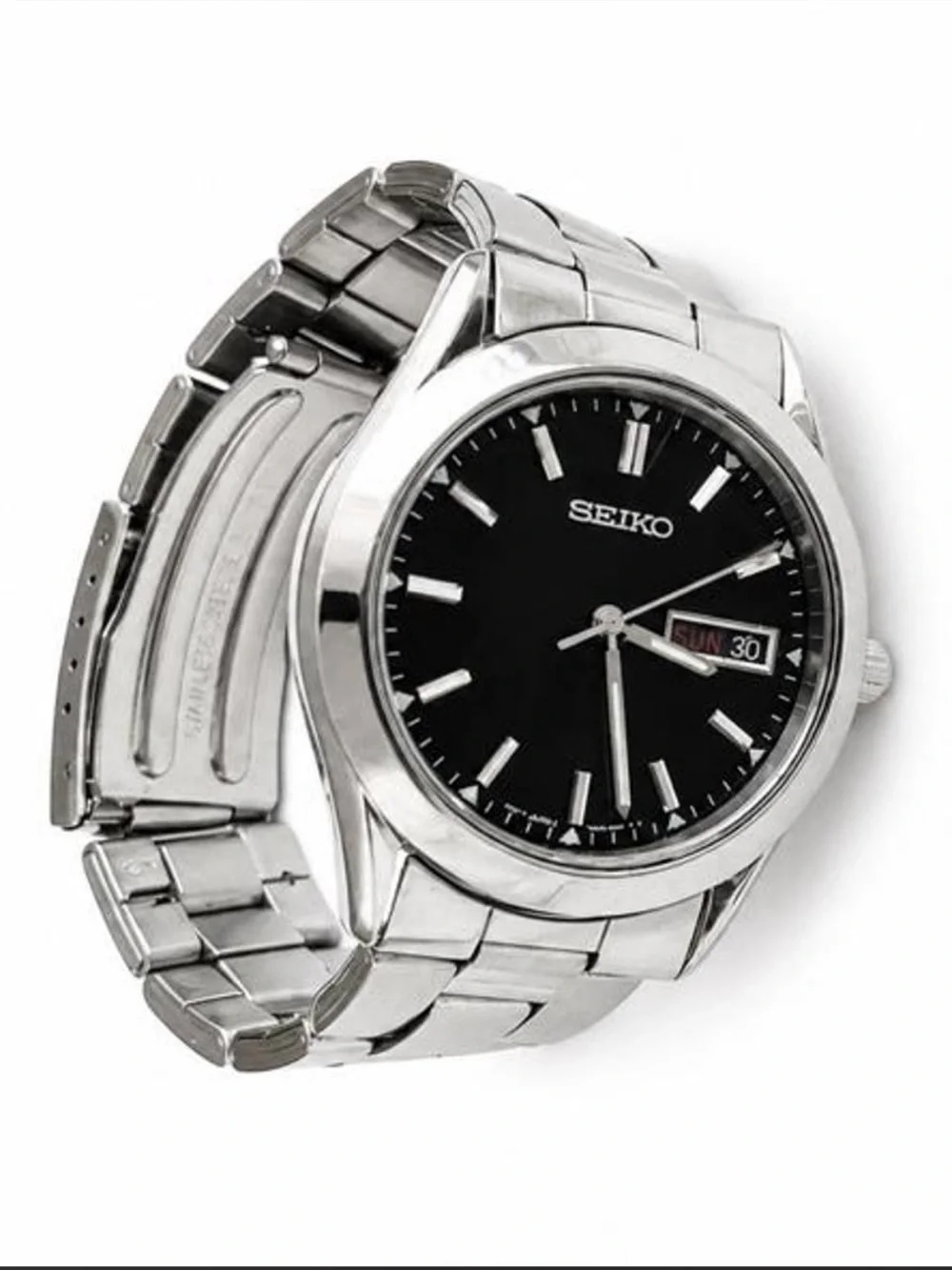 Vintage Seiko Quartz 7N43-9070 Black Dial Day Date Stainless Steel Watch